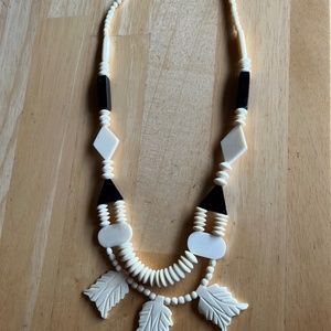 22”Vintage 60/70’s Necklace Boho Tribal Jungle Princess Ethnic Ivory Black Brown